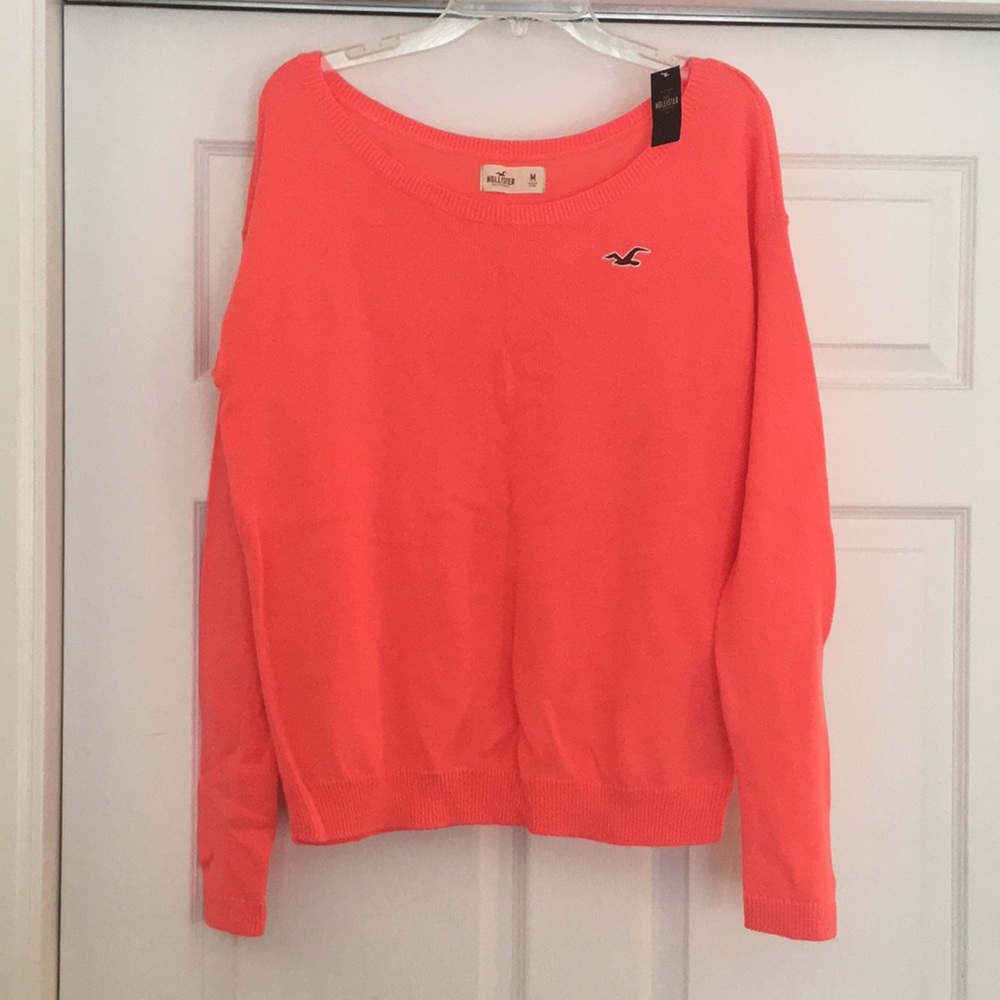 NWT Neon coral wide shoulder sweater